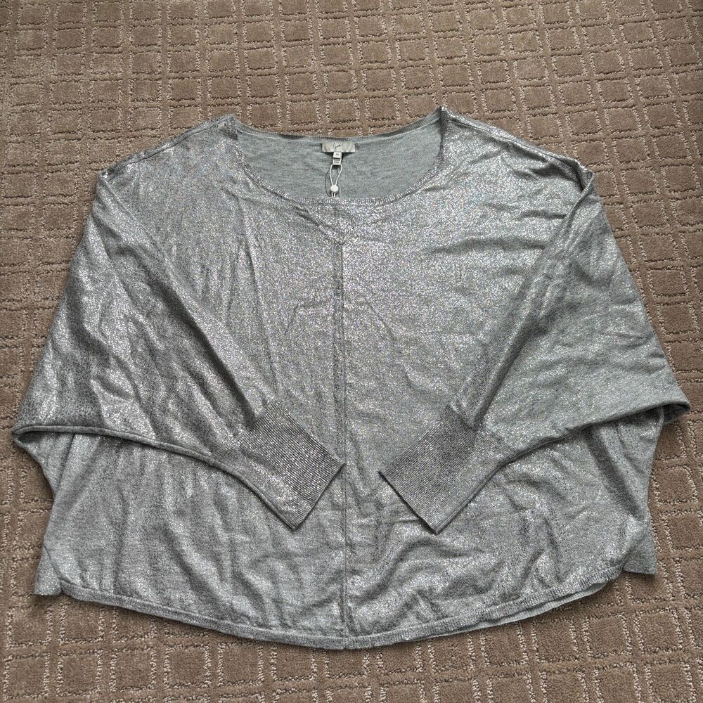Joie Cosabella Dolman Sleeve Wool Sweater Metallic Foil Gray Knit Medium NWT